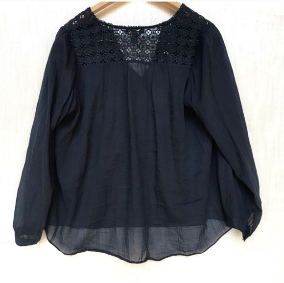 J. Crew navy blue embroidered sheer peasant blouse size 8, long sleeve lightwt - Picture 4 of 4